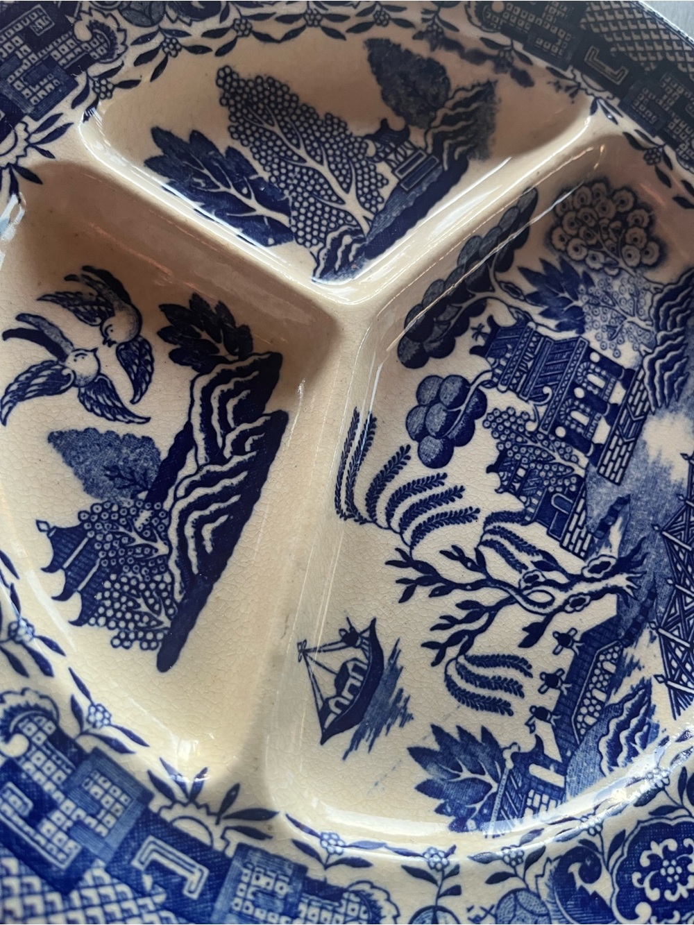 Blue and White Willow Pattern Divided Serving Dish